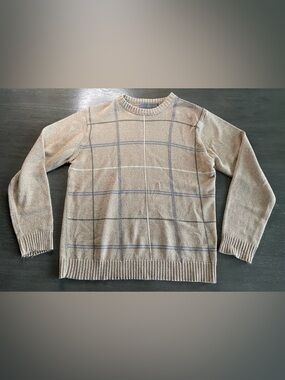 Oscar De La Renta Tan Beige Gingham Sweater Crewneck S